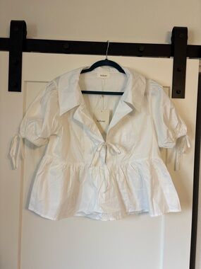 bohme White Cotton Peplum Tie-Front Blouse